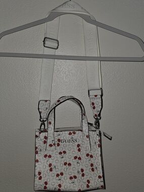 GUESS White Cherry Print Crossbody Tote Bag